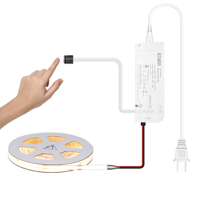 LETARON COB LED Strip Light 24V LED Tape Light,480 pcs/M LEDs,Super Bright High Lumen 6000K Warm White 5m, Dimmable with 5M Tape, 60W UL Power Supply,Touch SWITH สําหรับห้องนอน, บ้าน,ครัว DIY