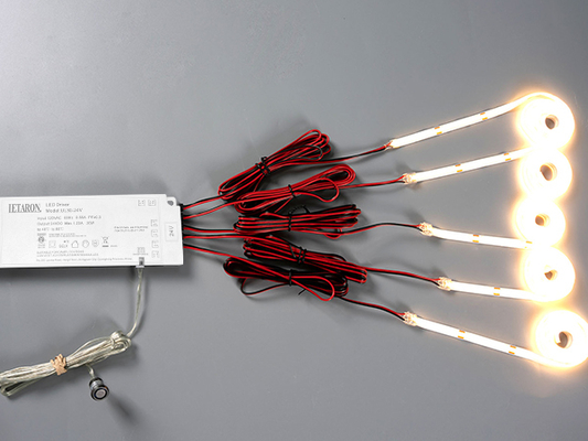LETARON COB ไฟเส้น LED 24V ไฟเทป LED, 480 ชิ้น/เมตร LED, สว่างพิเศษ ลูเมนสูง 3000K วอร์มไวท์ 3 เมตร, หรี่แสงได้พร้อมเทป 3M, แหล่งจ่ายไฟ UL 30W, สวิตช์สัมผัสสำหรับห้องนอน, บ้าน, ครัว DIY
