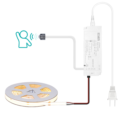 ไฟเส้น LED LETARON COB 24V, ไฟเทป LED, LED 480 ชิ้น/เมตร, สว่างพิเศษ ลูเมนสูง 3000K วอร์มไวท์ 3 เมตร, หรี่แสงได้ พร้อมเทป 3M, แหล่งจ่ายไฟ UL 30W, สวิตช์ PIR สำหรับห้องนอน, บ้าน, ครัว DIY