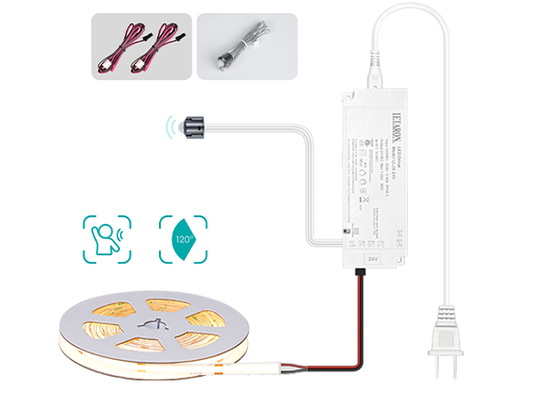 ไฟเส้น LED LETARON COB 24V, ไฟเทป LED, LED 480 ชิ้น/เมตร, สว่างพิเศษ ลูเมนสูง 3000K วอร์มไวท์ 3 เมตร, หรี่แสงได้ พร้อมเทป 3M, แหล่งจ่ายไฟ UL 30W, สวิตช์ PIR สำหรับห้องนอน, บ้าน, ครัว DIY