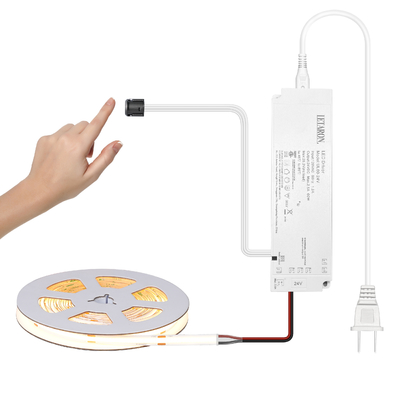 LETARON COB LED Strip Light 24V LED Tape Light,480 pcs/M LEDs,Super Bright High Lumen 3000K Warm White 5m, Dimmable with 5M Tape, 60W UL Power Supply,Touch SWITH สําหรับห้องนอน, บ้าน,ครัว DIY